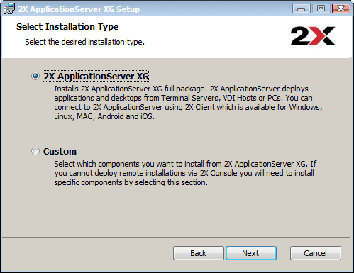 2X ASXG Installation Wizard 2X Remote Application Server Installation Wizard