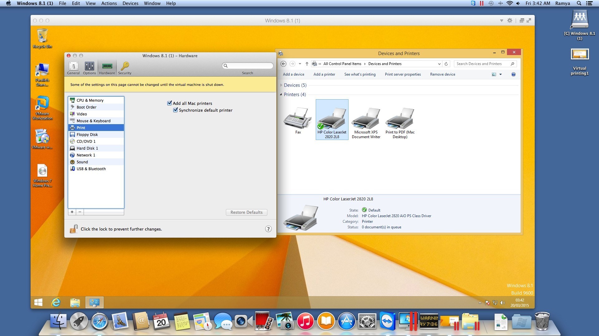 Printing in Parallels Desktop