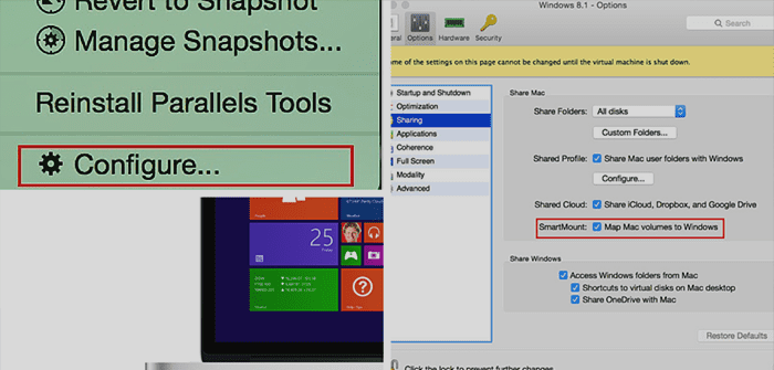 Sharing Options in Parallels Desktop for Mac