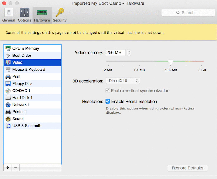 parallels settings parallels settings