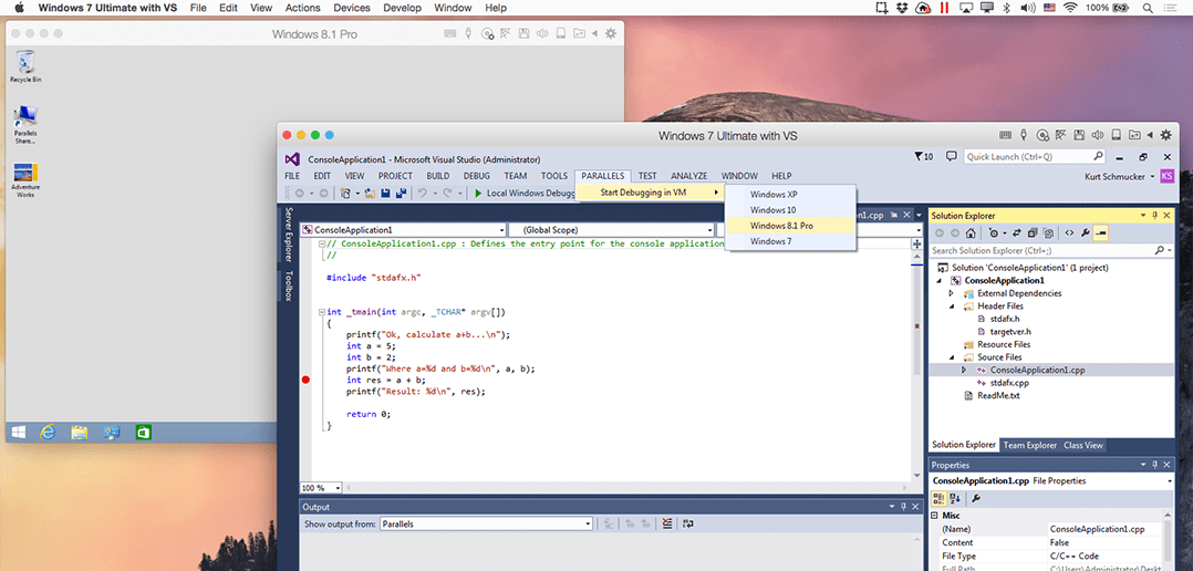 Visual Studio and Parallels Desktop Pro Edition