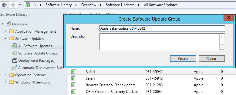 Figure 2. Create Software Update Group window