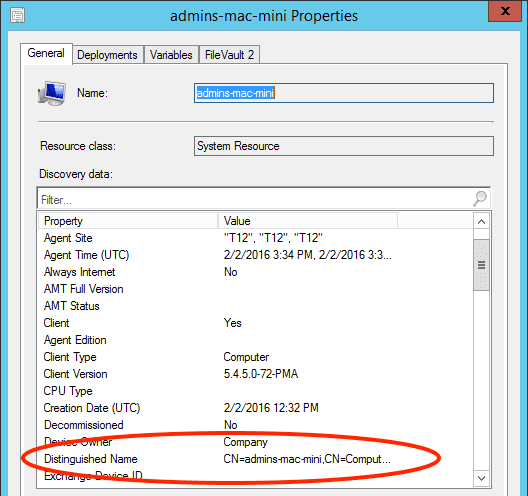 Figure 5. Distinguished Name of an Active Directory-bound Mac