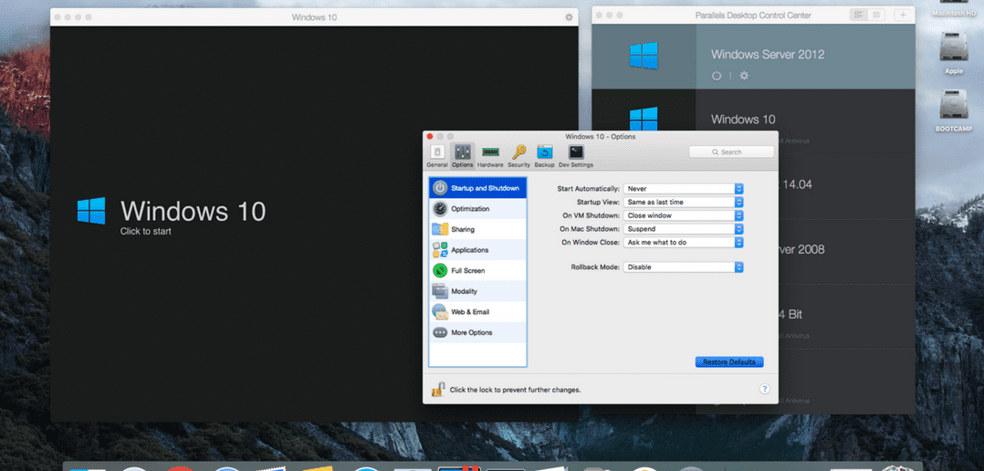parallels desktop windows 10 restore