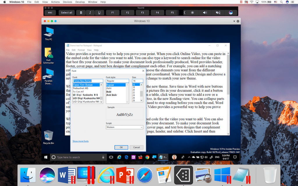 Defining Touch Bar Buttons for a Windows Application in Parallels