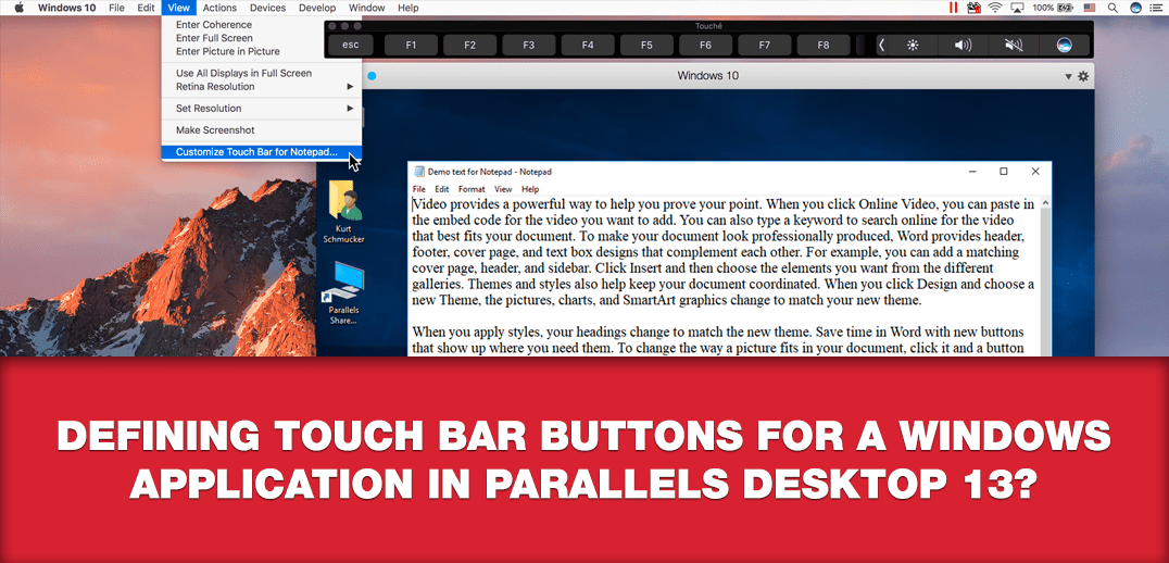 Defining Touch Bar Buttons for a Windows Application in Parallels Desktop 13