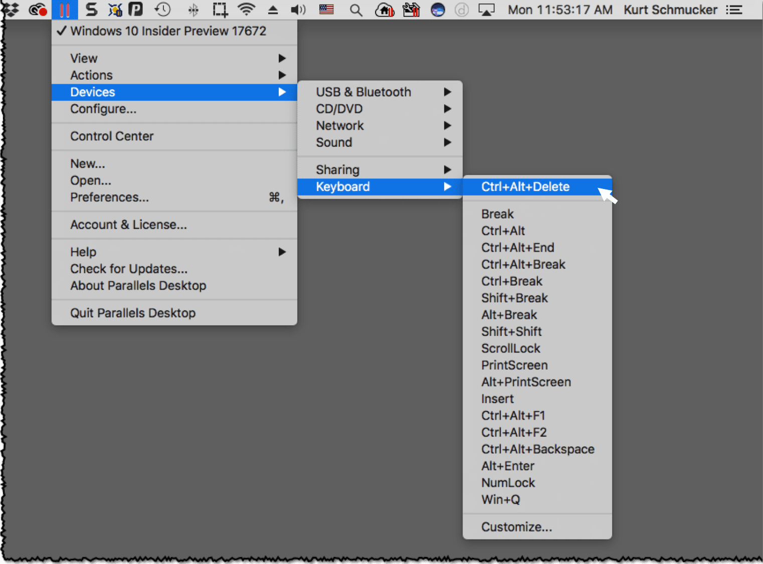 ctrl alt del on a virtual machine