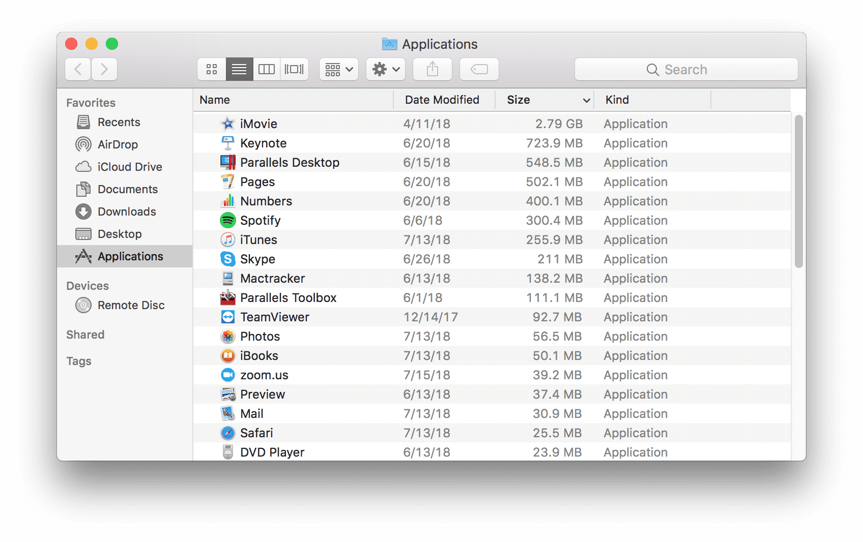 Open Applications folder in MacOS