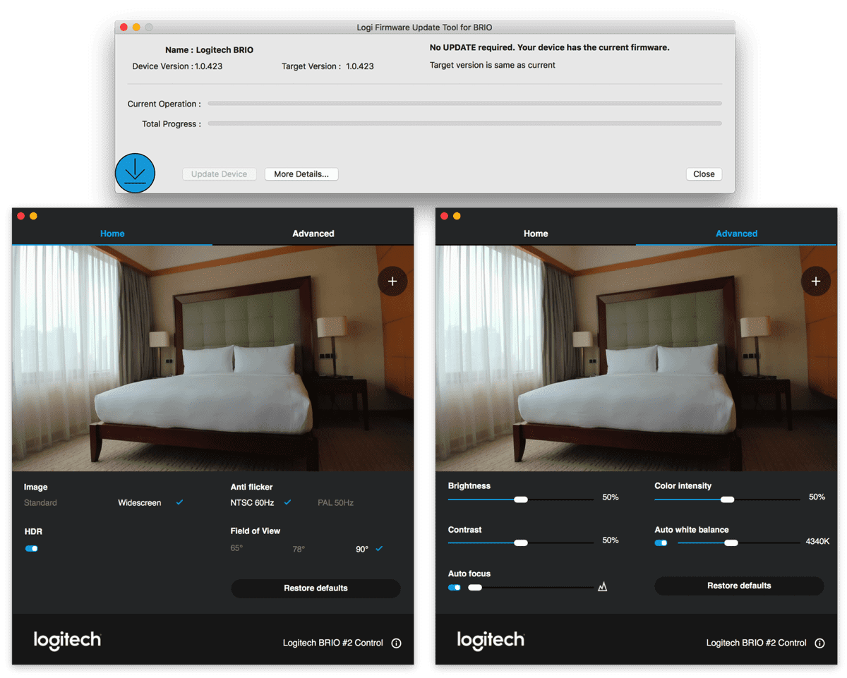 logitech brio camera settings app for mac