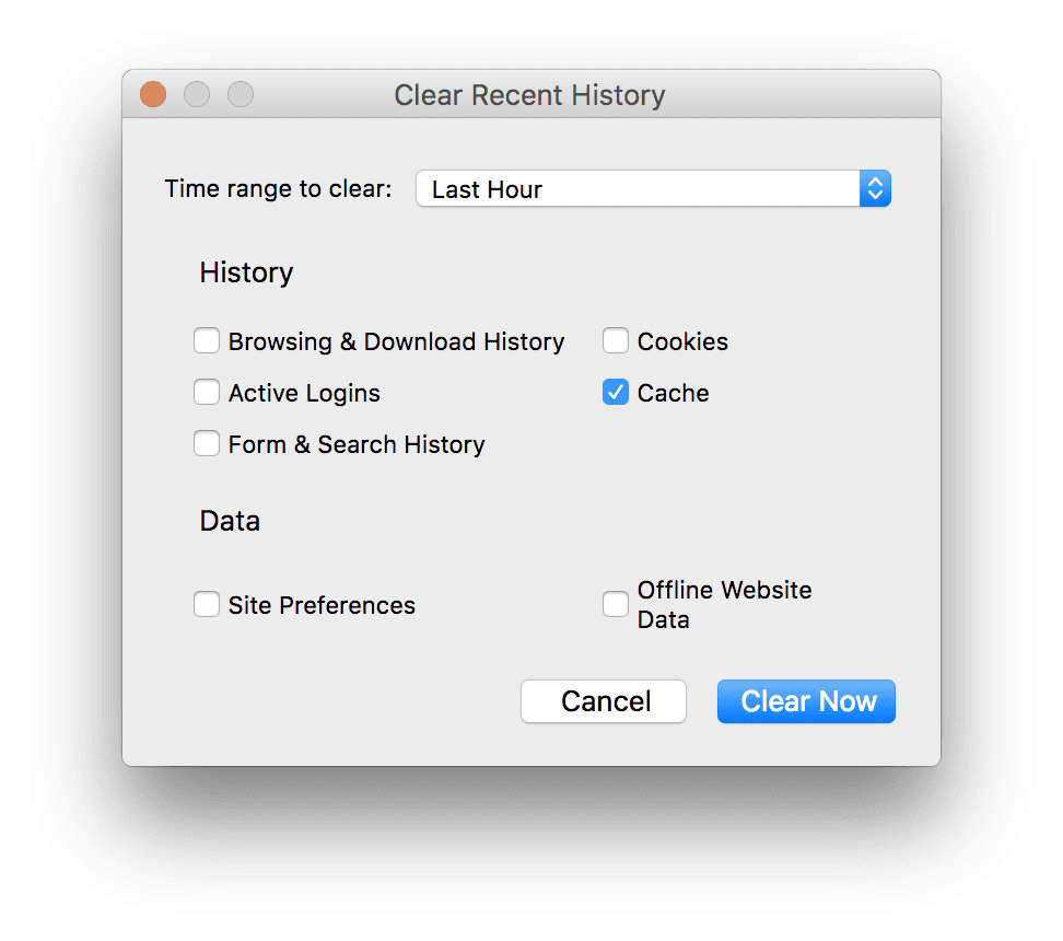 clear cache cookies temp files on a mac