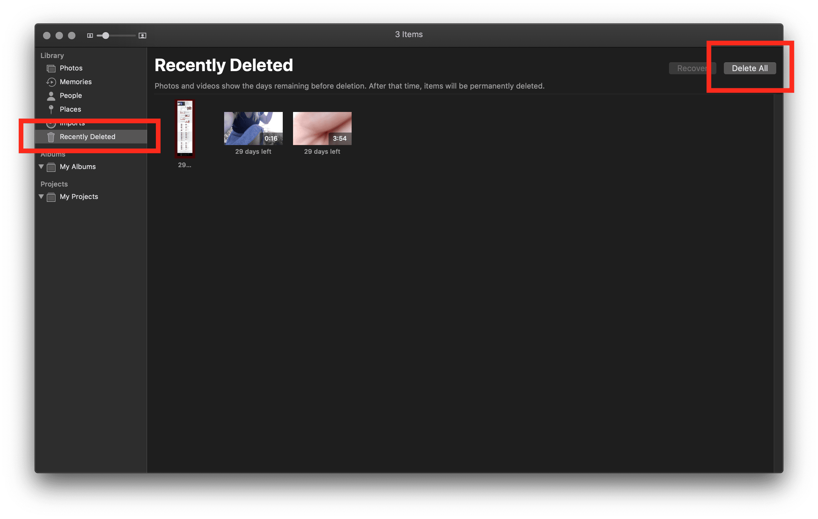 Delete in Photos App macOS