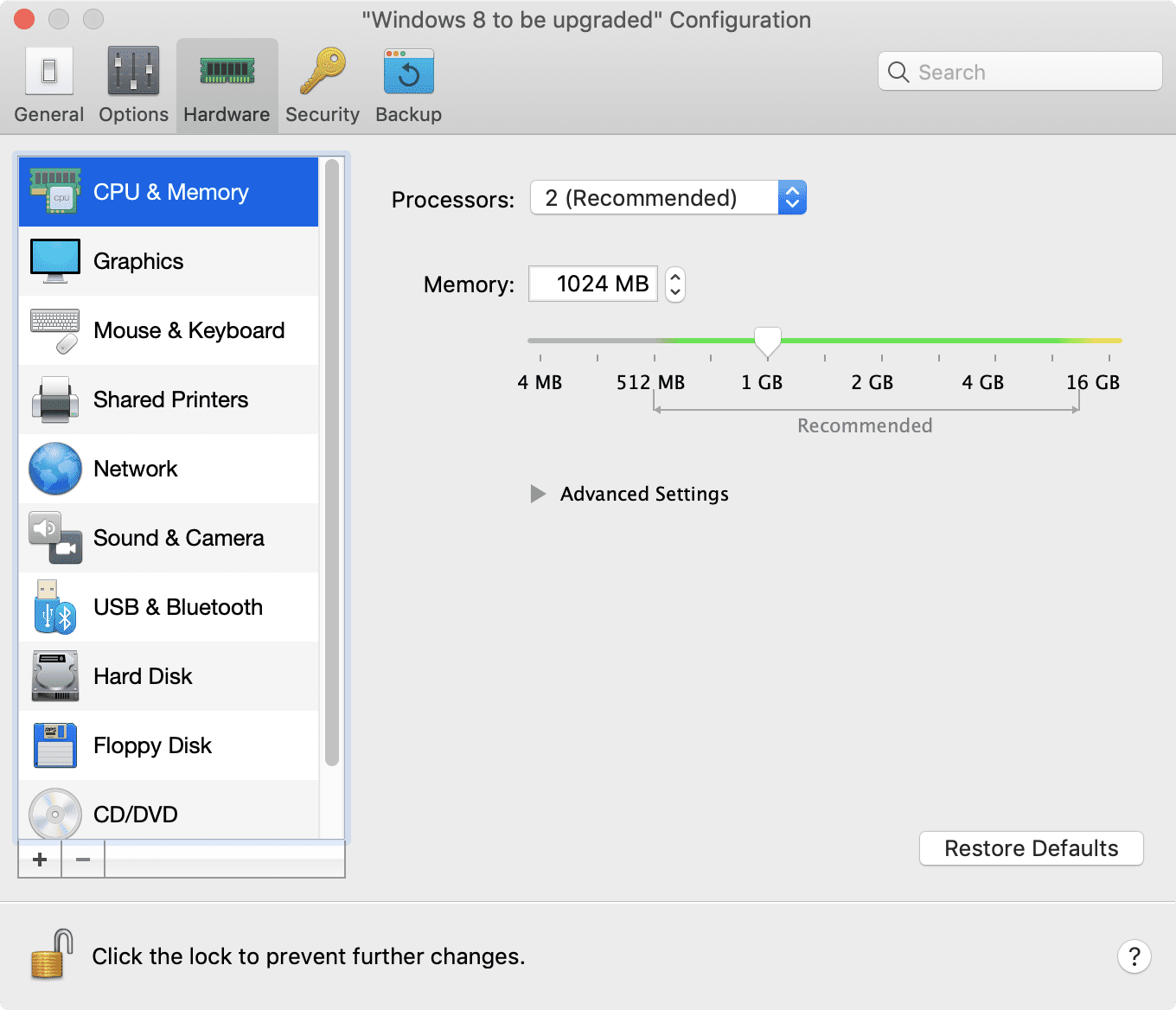 configuration in parallels desktop windows 10