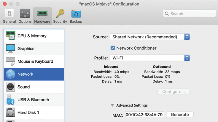 The Network Conditioner in Parallels Desktop Pro Edition