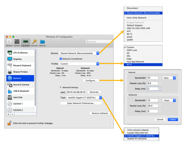 The Network Conditioner in Parallels Desktop Pro Edition
