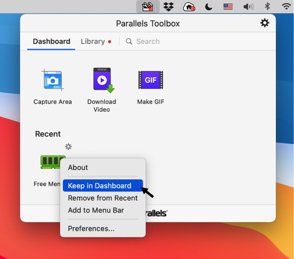 Parallels Toolbox Interface