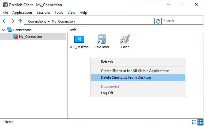 Steps to Remove an RDP shortcut in Parallels Client