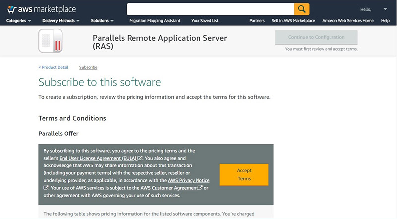 Figure 2 - Deploy Parallels RAS from AWS Marketplace