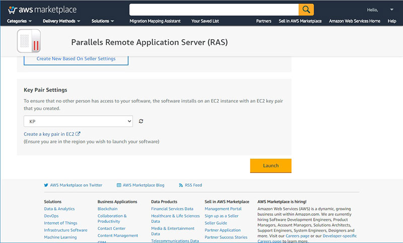 Figure 5 - Deploy Parallels RAS from AWS Marketplace