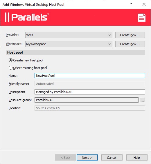 Figure 3 - Manage an Azure Windows Virtual Desktop Host Pool with Parallels RAS 