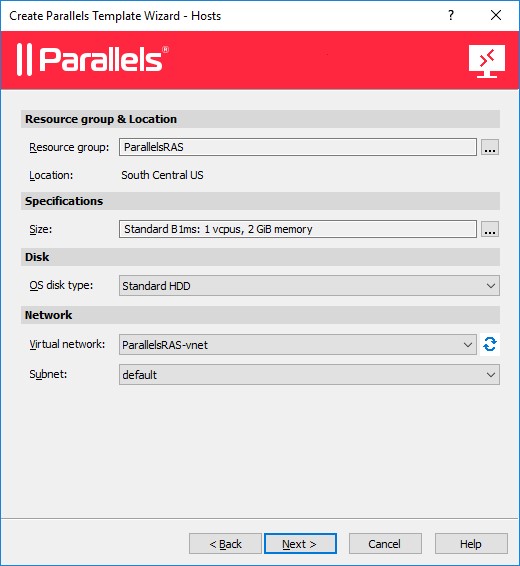 OS disk type, Virtual network and Subnet