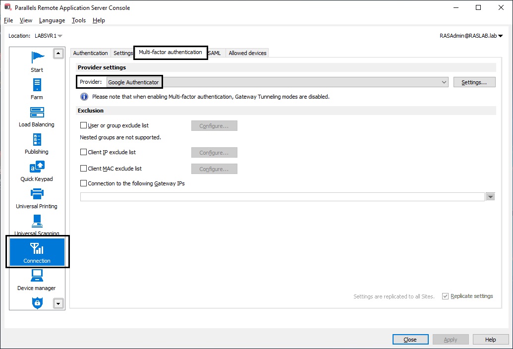 Configure Parallels RAS to Use Google Authenticator 