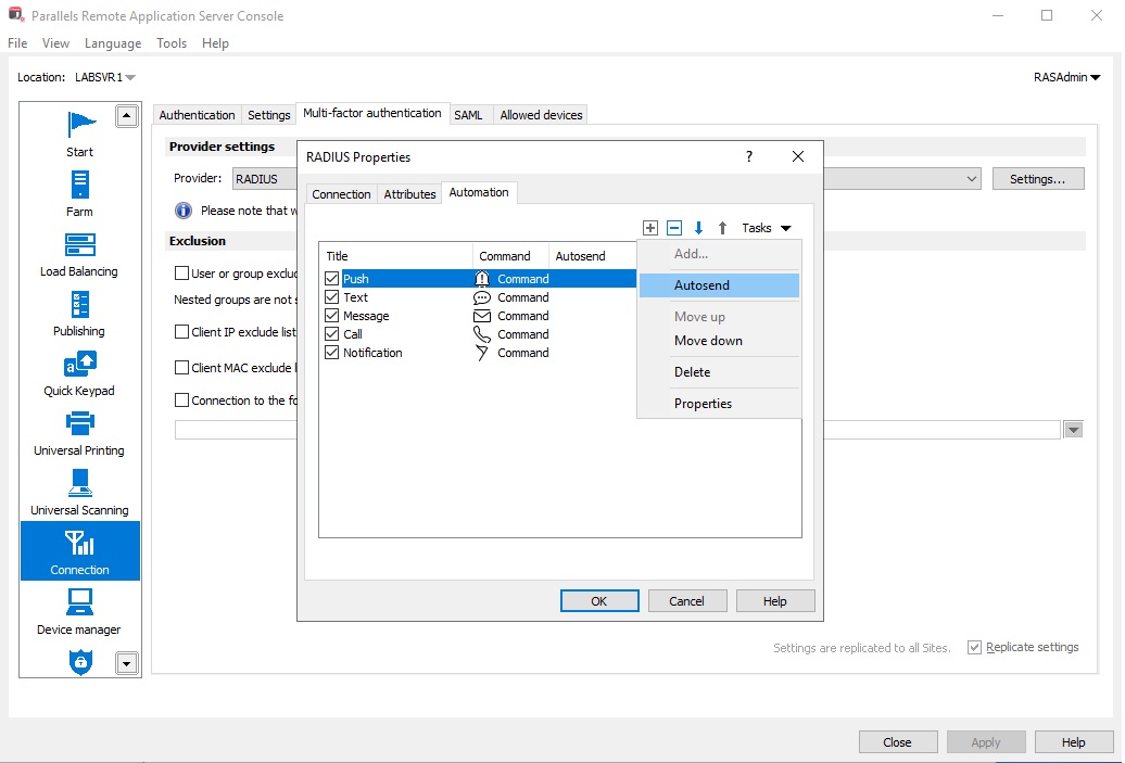 Figure 3 - Configure Push Notifications for Client Authentication