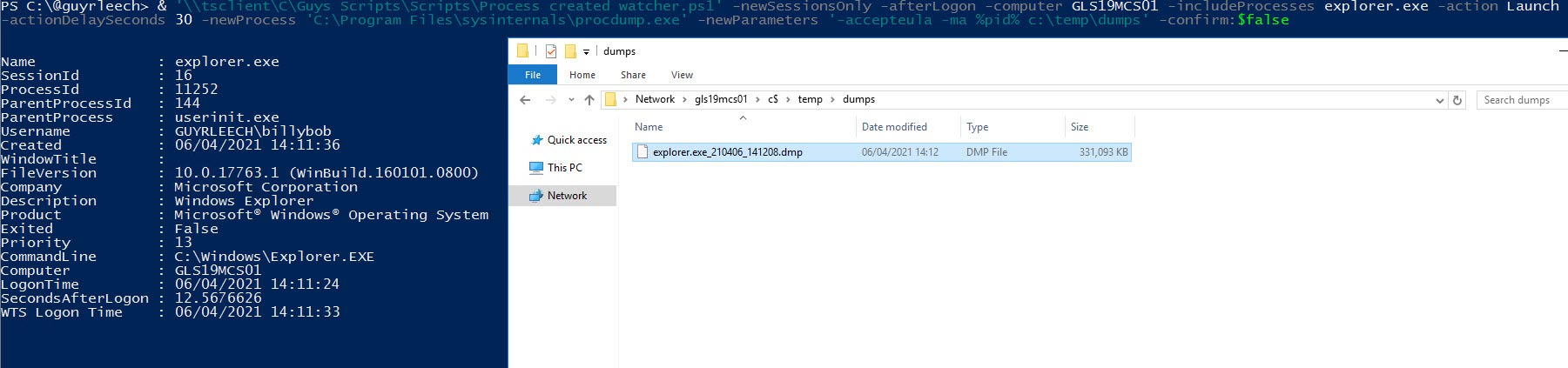Run procdump after logon