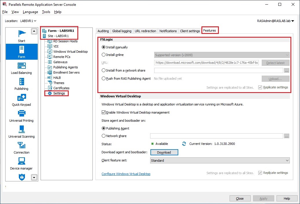 Figure 1 - FSLogix Support with Parallels RAS