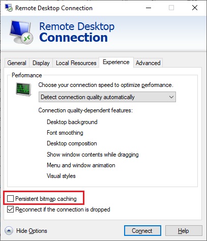 Disable Persistent bitmap caching