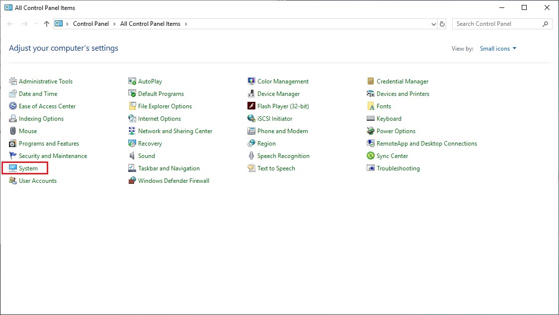 Open the Control Panel, and click on System.
