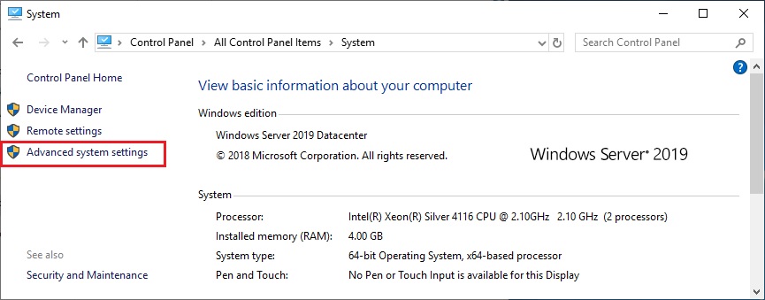 Select Advanced system settings.