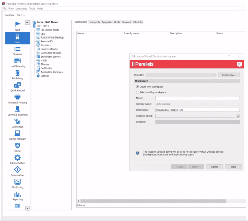 Azure Virtual Desktop in the Parallels RAS console - optimization in latest version 19 2