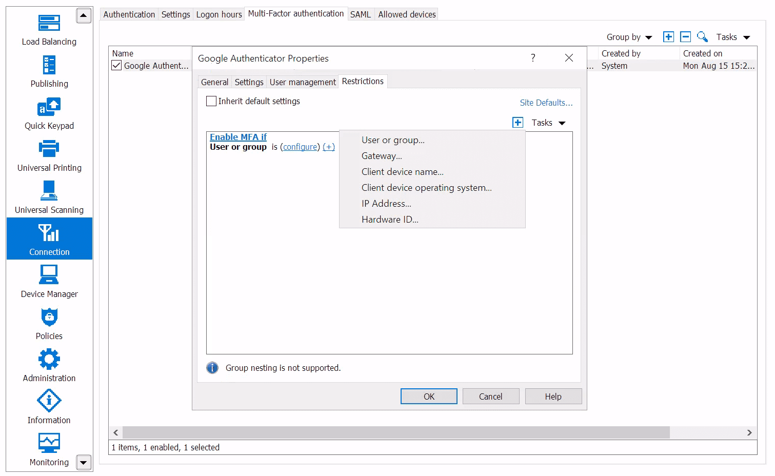 Parallels RAS filtering rules can be applied to MFA