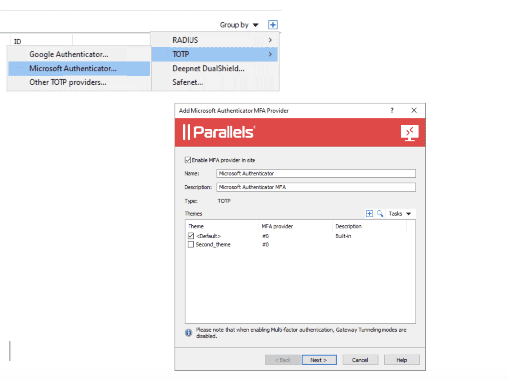 Integration of MFA providers in PRAS console