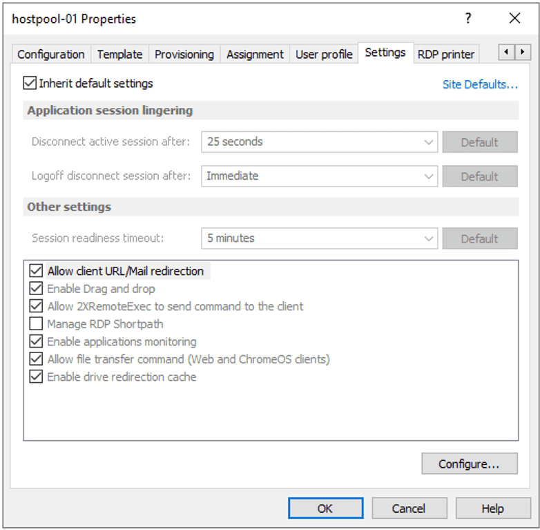 Configure host pool settings. 