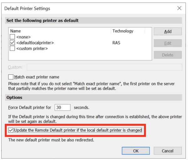 Dynamically updating the default printer
