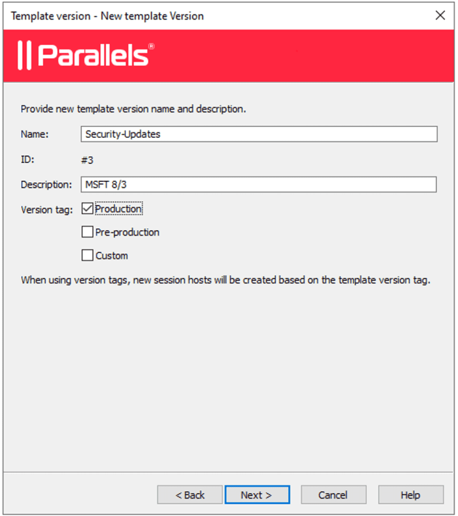 Configure Version name, description, and tag(s).