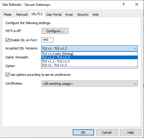 TLS 1-3 farm settings