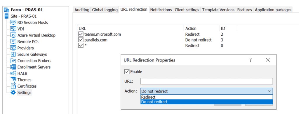 configure URL redirection