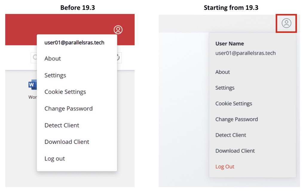 Profile menu