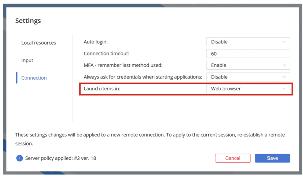 User interface settings