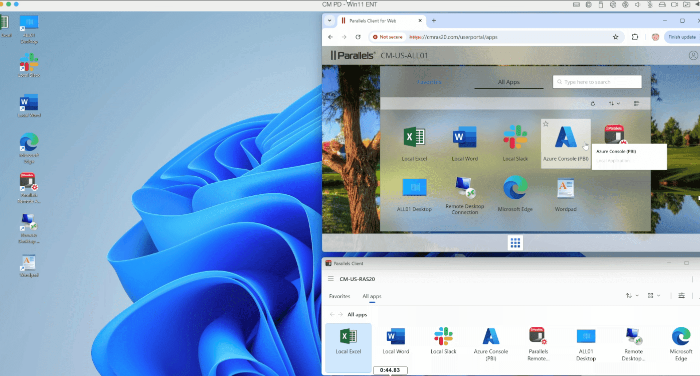 View of admin icon visible in Parallels Client