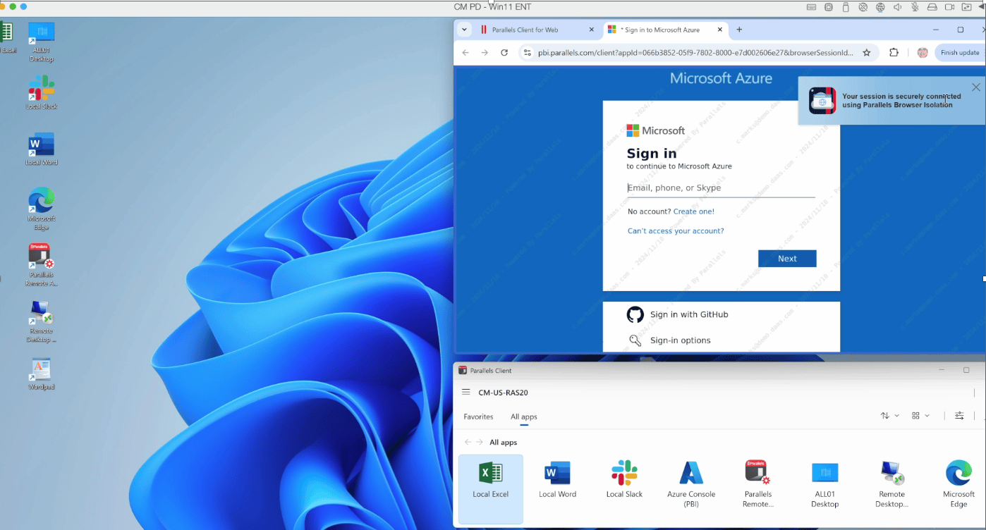 View of watermark indicating Parallels Browser Isolation