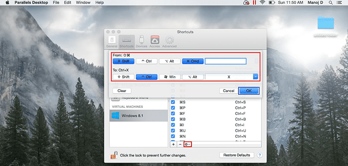 Tastenkürzel mit Parallels Desktop für Mac