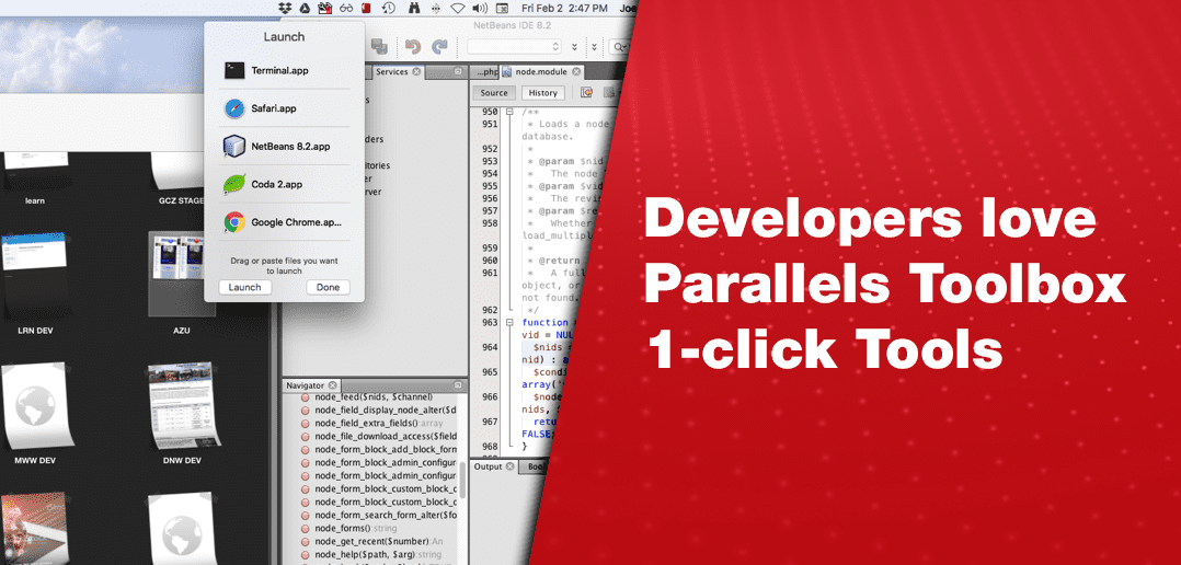 開発者に支持される Parallels Toolbox のワンクリックツール