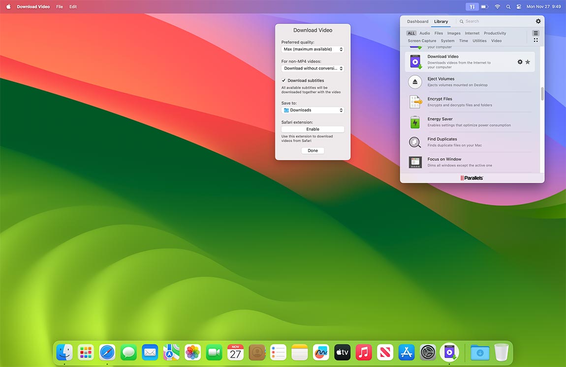 Download Video screen