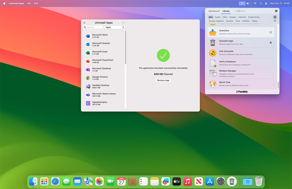 Uninstall Apps screen