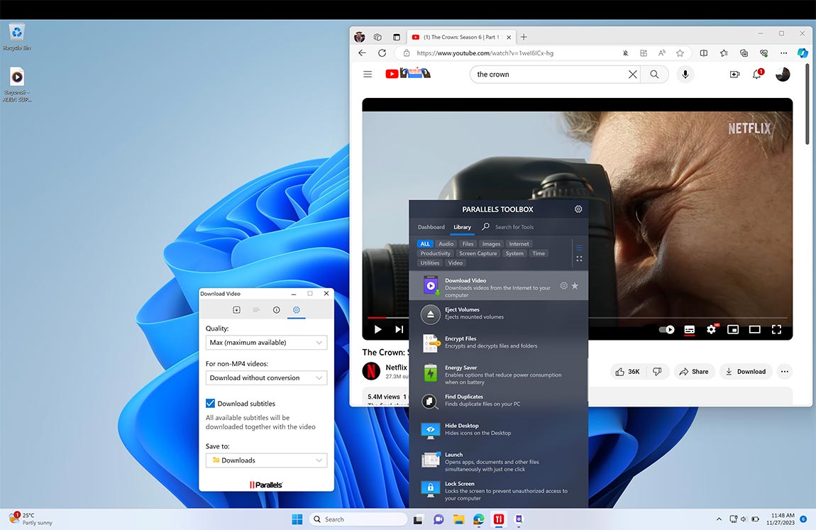 Download Video screen