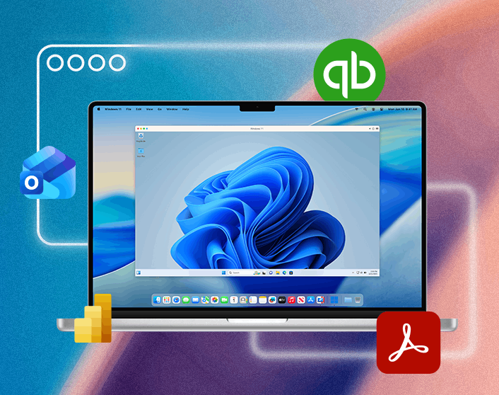 Windows 11 running alongside  macOS in Parallels Desktop on a MacBook Pro