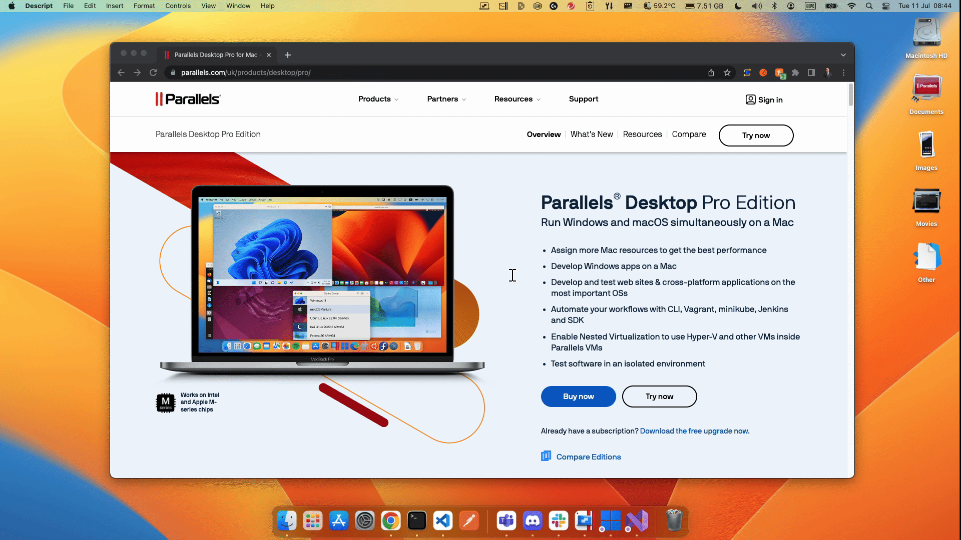 Esegui Windows in modalità a schermo intero parallelamente alle applicazioni macOS per separare le tue aree di lavoro personali e di lavoro